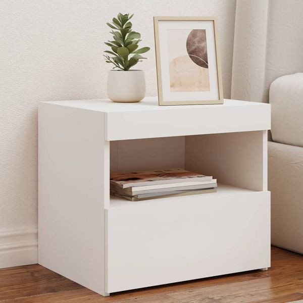vidaXL Nachttische mit LED-Leuchten 2 Stück Weiß 50x40x45 cm, 836764