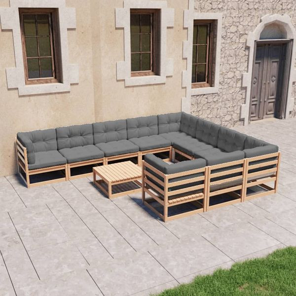 vidaXL 11-teilig Garten-Lounge-Set mit Kissen Kiefer Massivholz, 3077049