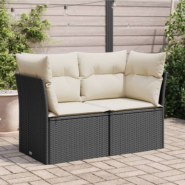 vidaXL Gartensofa mit Kissen 2-Sitzer Schwarz Poly Rattan, 366013