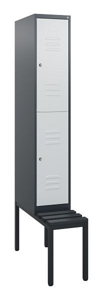 C+P Doppelstöckiger Spind Classic PLUS, 1950x300x815mm, 7016/7035, Zylinderschlösser, mit untergebauter Sitzbank, 0803505-10 S10088