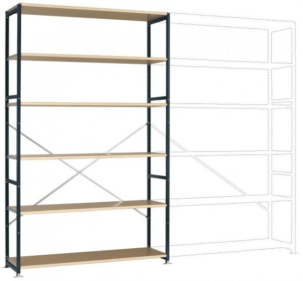 Manuflex Großfach-Steckregal Grundregal mit 6 Holzverbundböden, HxBxT = 2500 x 1530 x 400 mm, anthrazit, RP1341.7016