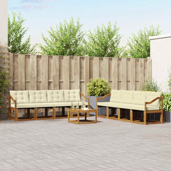 vidaXL Outdoor-Sofagarnitur mit Kissen 9-teilig Natur und Creme, 3368529
