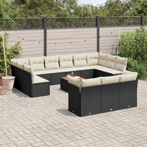 vidaXL 14-teilig Garten-Sofagarnitur mit Kissen Schwarz Poly Rattan, 3223921