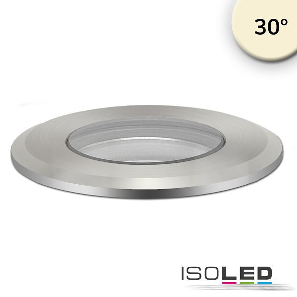 ISOLED LED Bodeneinbaustrahler, rund 45mm, Edelstahl, 12-24V, IP67, 3W, 30°, warmweiß, 115667