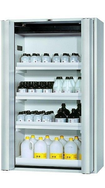 asecos Sicherheitsschrank S-PHOENIX touchless-90, S90.196.120.FDAO in lichtgrau RAL 7035 mit 3x Wannenboden Standard (Polypropylen), 30120-001-30143