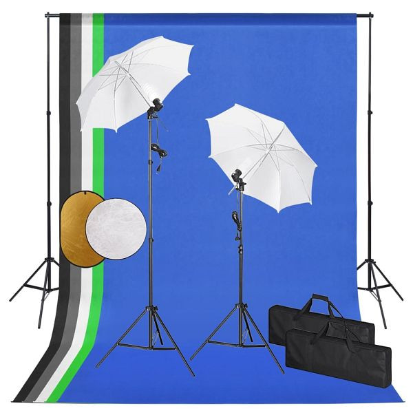 vidaXL Fotostudio-Set mit Leuchten, Schirmen, Hintergrund, Reflektor, 3067097
