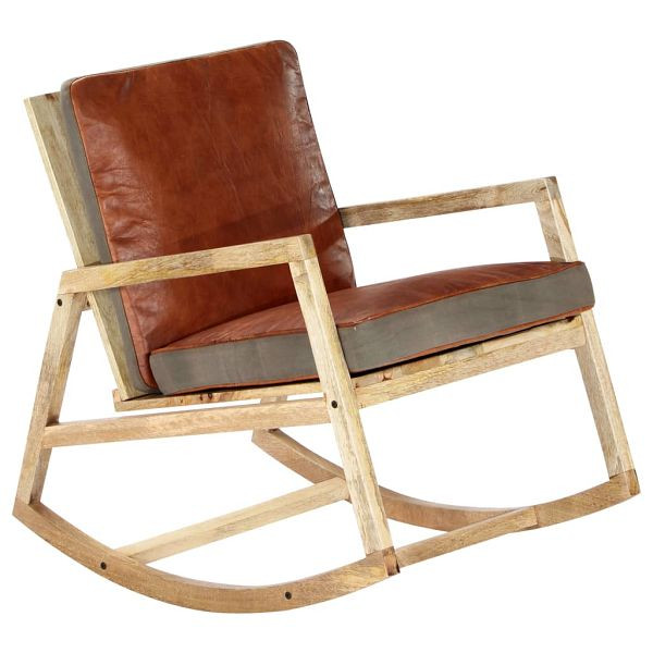 vidaXL Schaukelstuhl Braun Echtleder und Massivholz Mango, 282906
