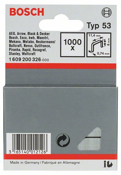 Bosch Feindrahtklammer Typ 53, 11,4 x 0,74 x 6 mm, 1000er-Pack, 1609200326