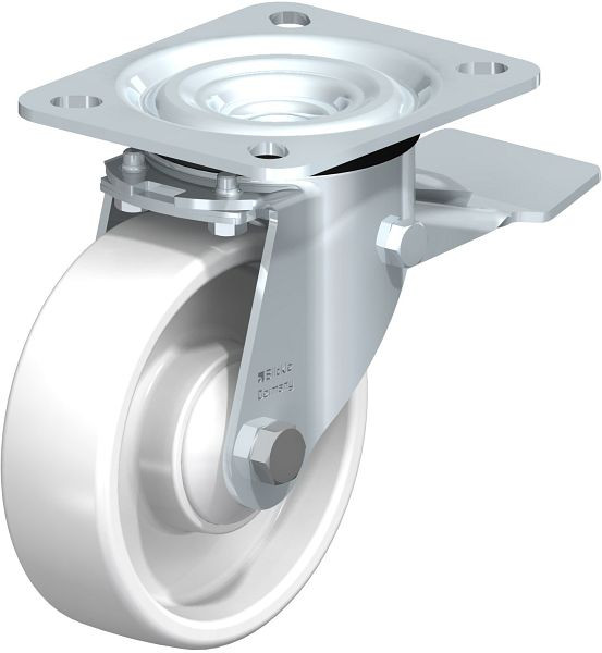 Blickle L-PO 100K-ST Stahlblech-Lenkrolle, mittelschwere Ausführung, mit Anschraubplatte & Feststeller, Polyamid, Weiß, 638528