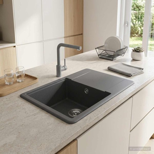 vidaXL Küchenspüle mit einem Becken Granit 56 x 46 x 19 cm Graphit, 42053762