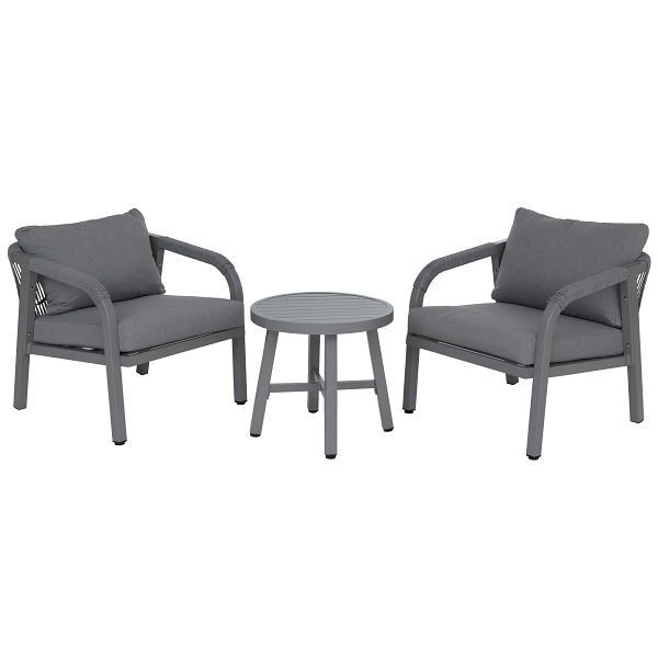 Mendler Aluminium Lounge-Set HWC-P82, Gartengarnitur Balkon-Set Stuhl Tisch, Stoff/Textil (220g/m²), hellgrau, 120113+120114