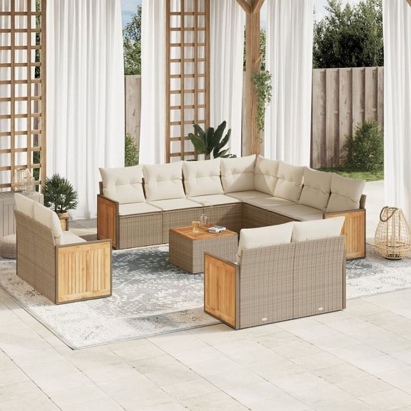 vidaXL 12-teilig Garten-Sofagarnitur mit Kissen Beige Poly Rattan, 3260588
