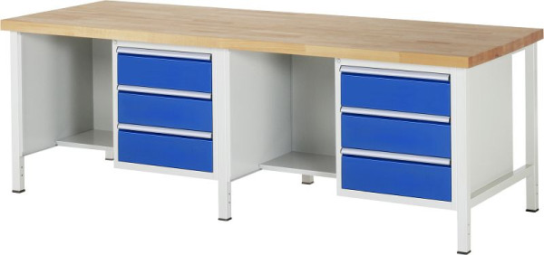 RAU Werkbank Serie 8000 - Gestell-Bauweise (Schweißgestell), 2 Unterbau-Container (3x Schublade, Ablageboden), 2500x840x900 mm, 03-8452A2-259B4S.11