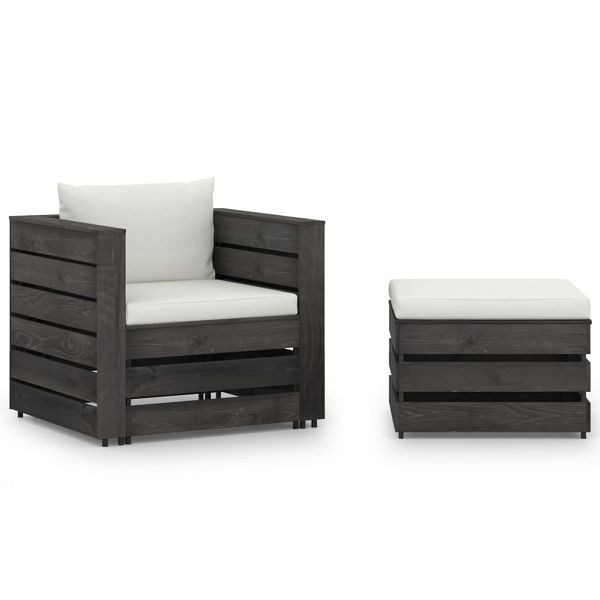 vidaXL 2-tlg. Garten-Lounge-Set mit Kissen Grau Imprägniertes Holz, 3068146