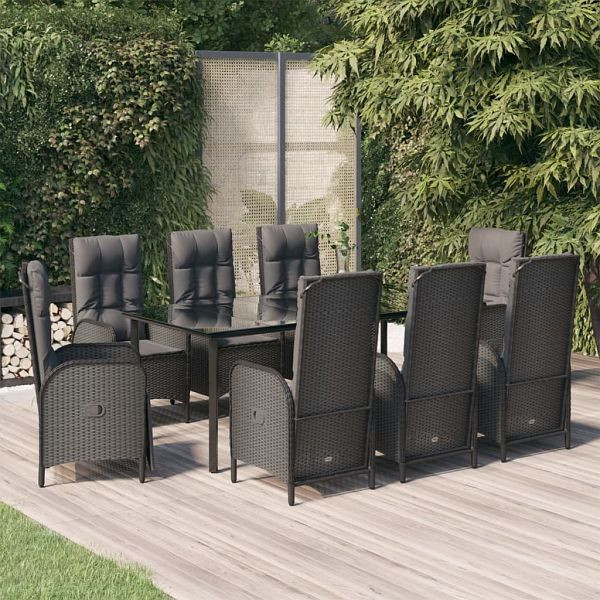 vidaXL 9-teilig Garten-Essgruppe mit Kissen Schwarz Poly Rattan, 3185196