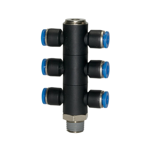 Riegler T-Mehrfachverteiler »Blaue Serie«, 6-fach, drehbar, R 1/4 außen Ø4mm, 135718