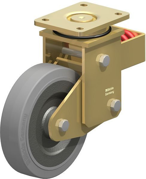 Blickle LSFN-SE 200K-SG Stahlgeschweißte Schwerlast-Lenkrolle mit Stahlfeder, Elastik-Vollgummi, Grau, 413427