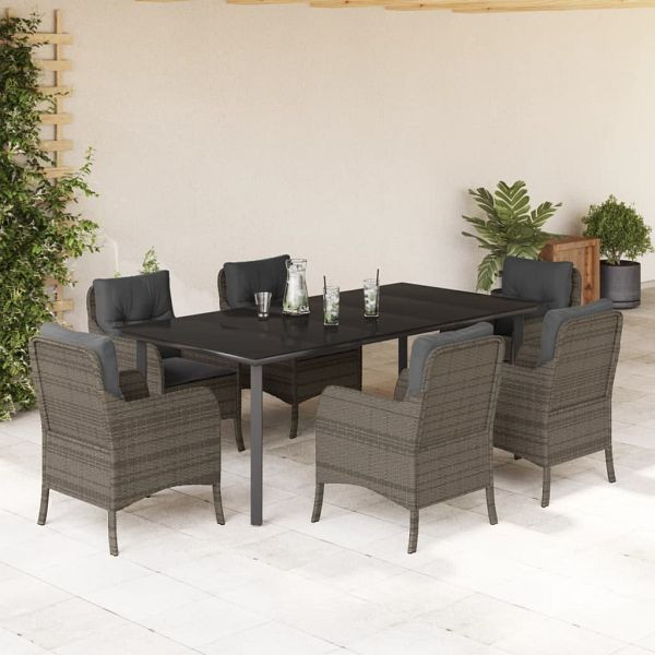 vidaXL 7-teilig Garten-Essgruppe mit Kissen Grau Poly Rattan, 3211960