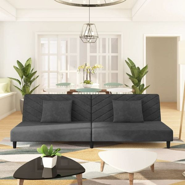 vidaXL Schlafsofa 2-Sitzer mit 2 Kissen Dunkelgrau Samt, 375911