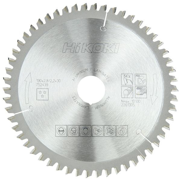 HiKOKI TCT Kreissägeblatt Laminat Aluminium 190x30 z54 Trapez- / Flachzahn, 752439