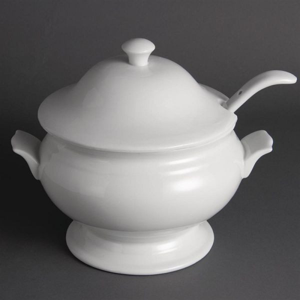 Olympia Whiteware Suppenterrine und Kelle 2,5L, Porzellan, Y094