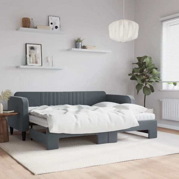 vidaXL Tagesbett Ausziehbar mit Matratzen Dunkelgrau 80x200 cm Samt, 3197081