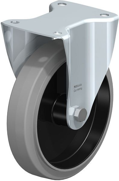 Blickle B-POEV 201XR-SG Stahlblech-Bockrolle, mittelschwere Ausführung, mit Anschraubplatte, Elastik-Vollgummi, Grau, 850411