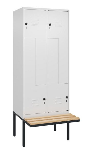 C+P Z-Spind Classic PLUS, Bank, 4 Abteile, 2120x800x815mm, 9016/9016, Drehriegel, Buche-Sitzleisten, 0800437-224 S10014