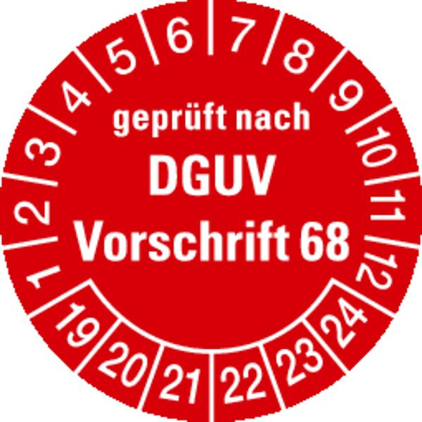 Schilder Klar Prüfplakette geprüft nach DGUV Vorschrift 68 ab 2023 rot/weiß (alte Norm: BGV D27), 30 mm Folie selbstklebend, VE: 40 Stück, 49/69.23