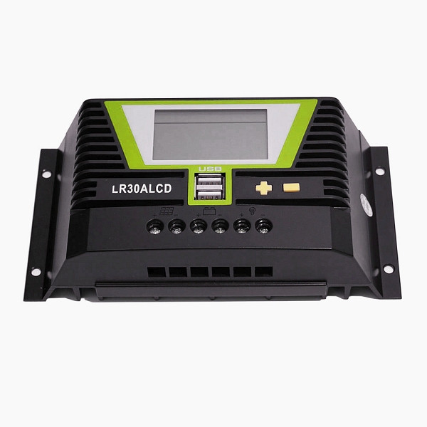 WATTSTUNDE Solar Laderegler 30A LR30ALCD mit Dual USB-Anschluss und LCD-Anzeige für 12V / 24V, 300-4530