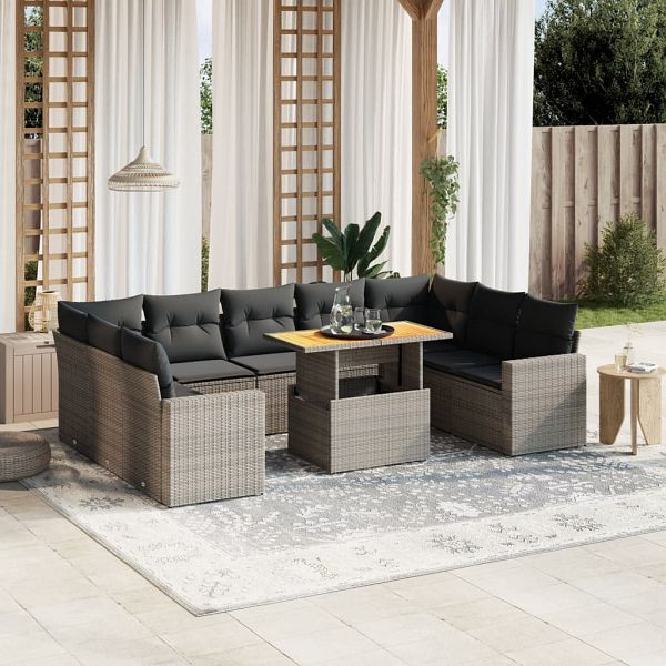 vidaXL 10-teilig Garten-Sofagarnitur mit Kissen Grau Poly Rattan, 3271459