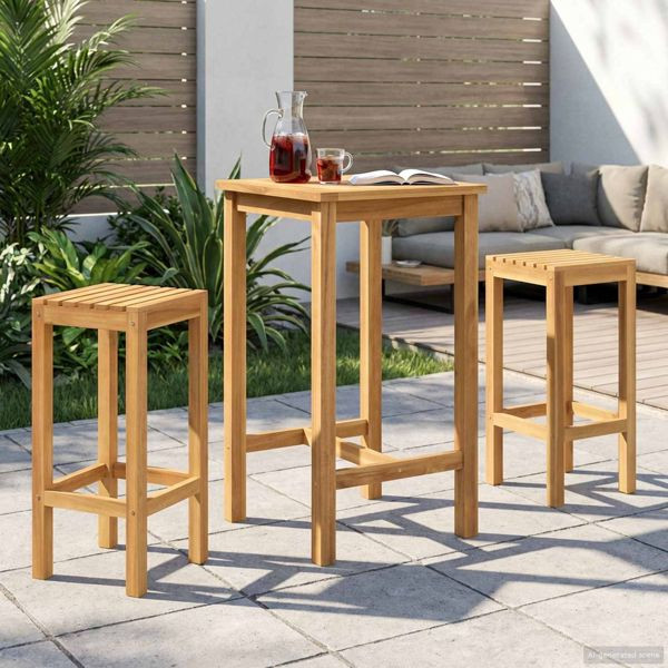 vidaXL Outdoor Bar Set 3-teilig Unbehandelt Massivholz Teak, 3422496