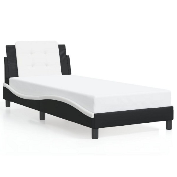 vidaXL Bettgestell mit LED Schwarz und Weiß 100x200 cm Kunstleder, 3214094