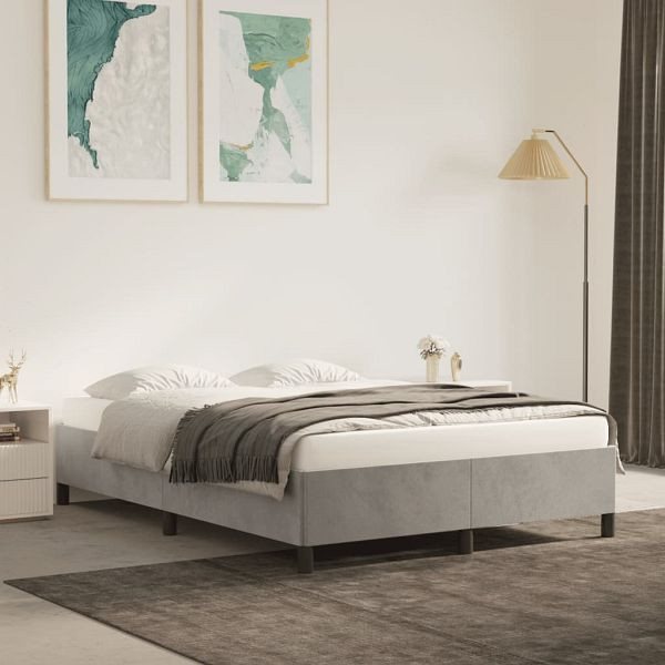 vidaXL Bettgestell Hellgrau 140x200 cm Samt, Material: Samt (100% Polyester), Sperrholz, Holzwerkstoff, 347324