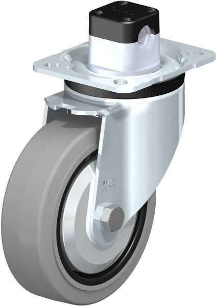 Blickle LK-POEV 125R-1-CS11-SG-FA Stahlblech-Lenkrolle, schwere Ausführung, mit Anschraubplatte & Zentralfeststeller, Elastik-Vollgummi, Grau, 851084