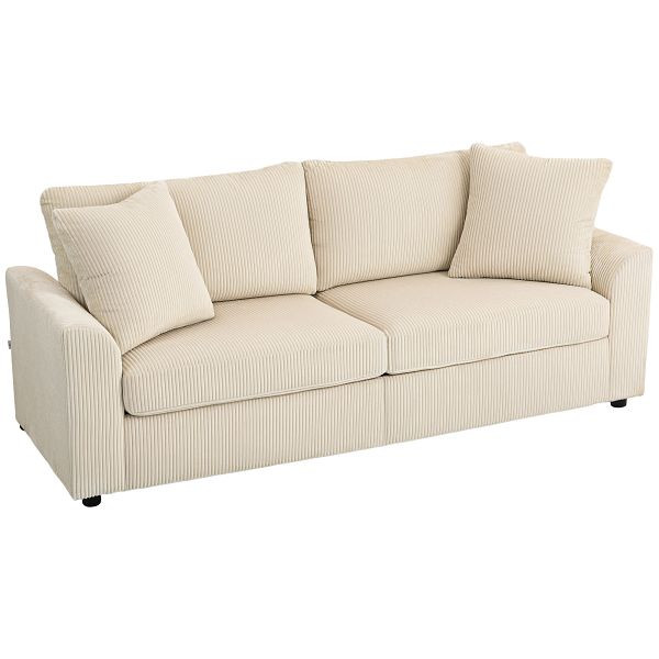 HOMCOM 3-Sitzer-Sofa mit Zierkissen, Cordsofa für Wohnzimmer, Schlafzimmer, 212 cm breit, Cremeweiß, 83B-353V00CW