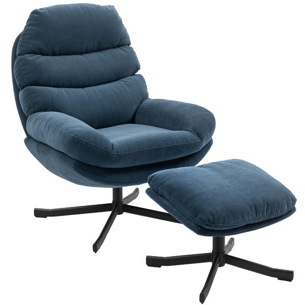 HOMCOM Relaxsessel mit Hocker Sessel Loungesessel mit Chenille-Stoff, Modern Fernsehsessel, 78 x 93 x 100 cm, Blau, 83B-547V00BU