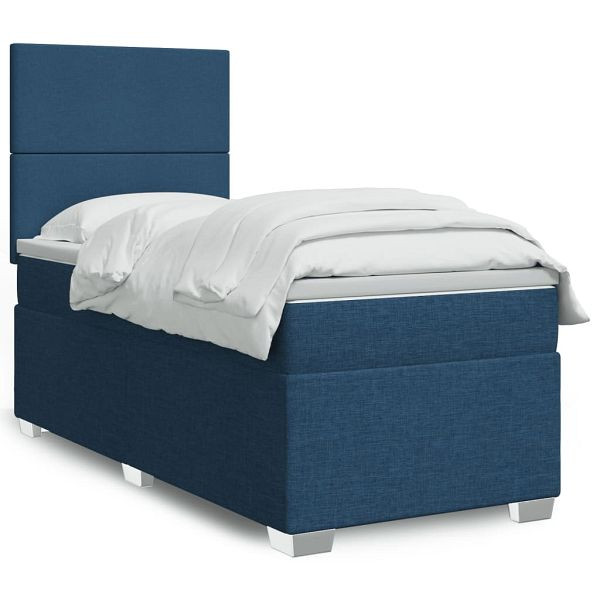 vidaXL Boxspringbett mit Matratze Blau 90x190 cm Stoff, 3290342