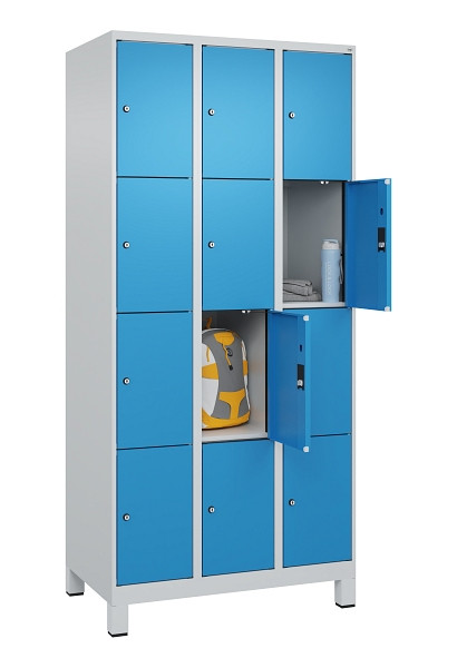 C+P Schließfachschrank Evolo PLUS, mit Füßen, 12 Fächer, 1950x900x500mm, 7035/5, Frontfarbe RAL 5012 Lichtblau, 049010-304 S10007