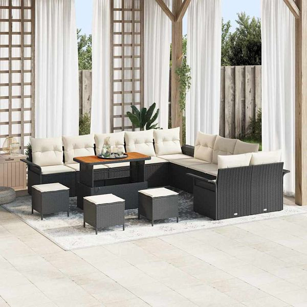 vidaXL Garten-Sofa-Set 14-teilig Schwarz Poly-Rattan, 3362200