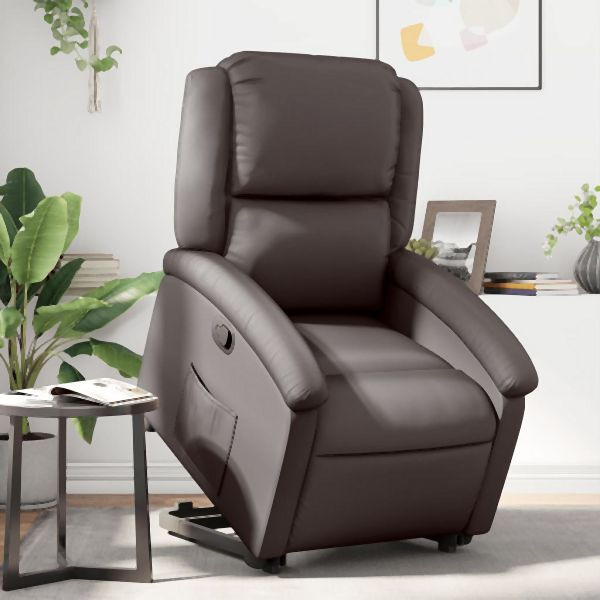 vidaXL Relaxsessel mit Aufstehhilfe Dunkelbraun Echtleder, 3204263