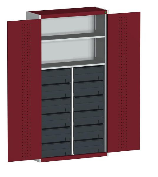bott cubio Koffer-Flügeltürschrank bestückt 12 varioSlide, 2 Fachböden B x T x H: 1050 x 400 x 2000 mm, RAL 7035/3004, 40032012.24V