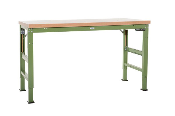 Manuflex Grundwerkbank PROFI Ergo E Memory mit nickelgrauer Linoleumplatte, BxTxH = 1000 x 800 x 740-1020 mm, Rotorange, WP8541.2001
