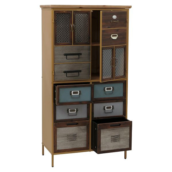 Mendler Apothekerkommode HWC-O80, Schrank Highboard Schubladen, Vintage Shabby-Look 136x73x35cm, blau Metalloptik, 139311
