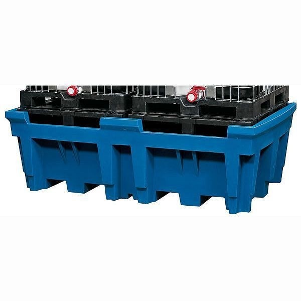 asecos Auffangwanne für 2 IBC-Container, säure- und laugenbeständig, 1100 L, Last pro Stellplatz: 1,6 t, 15480