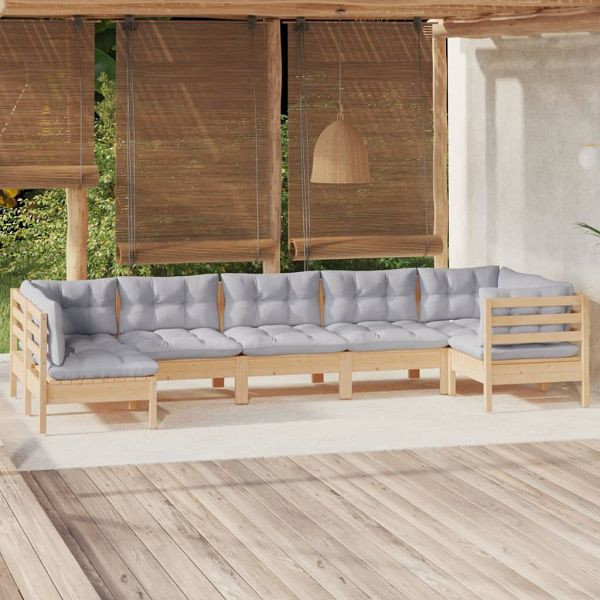 vidaXL 7-teilig Garten-Lounge-Set mit Grauen Kissen Kiefernholz, 3096429