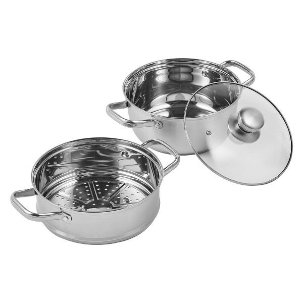 VEVOR 24cm Dampfgarer Topf Edelstahl mit Glasdeckel, 1 Etagen (1x Dampfkochtopf und 1x Suppentopf) Dampfkocher Dampftopf Induktion, DCZG24CM0000HEM7IV0