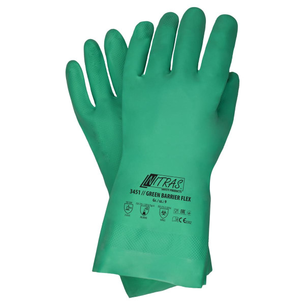 NITRAS GREEN BARRIER FLEX, Chemikalienschutzhandschuhe, Nitril, grün (Farbcode: 3000), Größe: 9, VE: 144 Paar, 3451-9