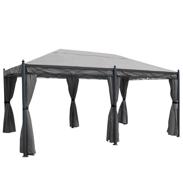 Mendler Pergola Cadiz, Pavillon, stabiles 7cm-Gestell 5x3m, grau mit Seitenwand + Moskitonetz, 65466