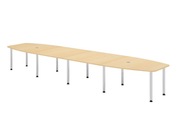 Hammerbacher Konferenztisch KT52C, 520 x 130 cm, Platte: Ahorn, 25mm dick, Zehn-Fuß-Gestell verchromt, Rundrohr 6 cm, Arbeitshöhe 72-74 cm, VKT52C/3/C